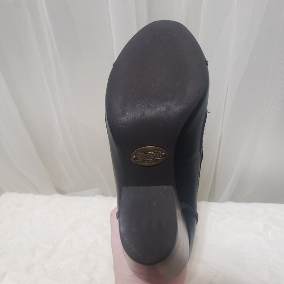 Fossil Black Leather Heeled Booties Sz 8 - Picture 14 of 16